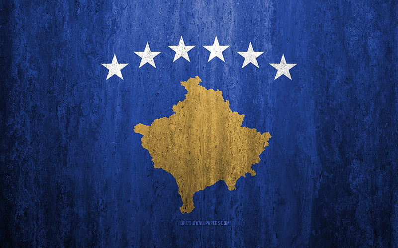Flag of Kosovo stone background, grunge flag, Europe, Kosovo flag, grunge art, national symbols, Kosovo, stone texture, HD wallpaper