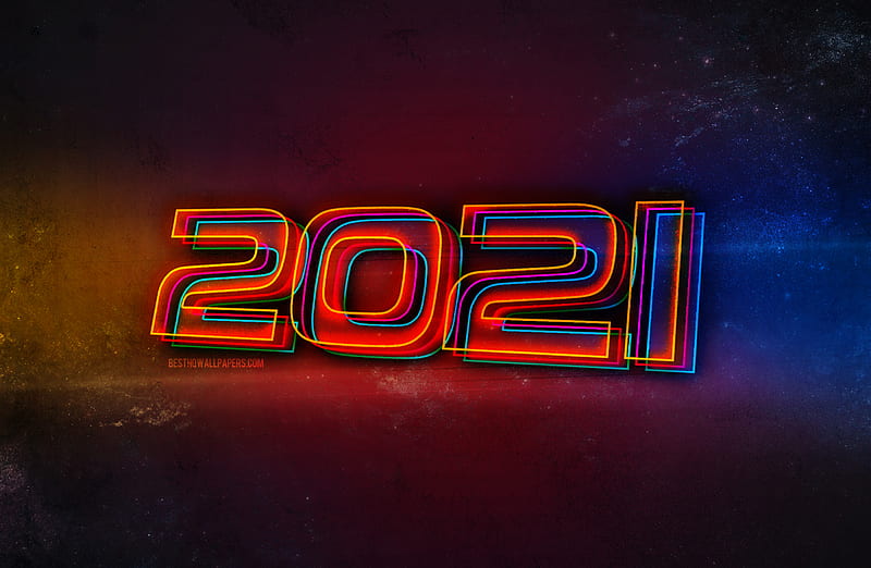 2021 New Year, 2021 Neon background, 2021 concepts, New 2021 Year, neon light background, neon 2021 art, Creative dark 2021 background, HD wallpaper