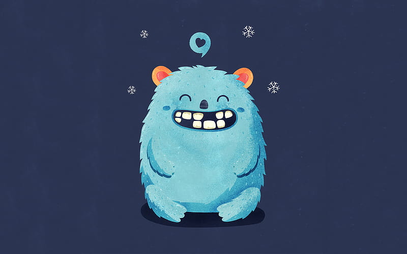 snow man smiling monster, minimal, funny characters, snow monster, creative, monsters, HD wallpaper