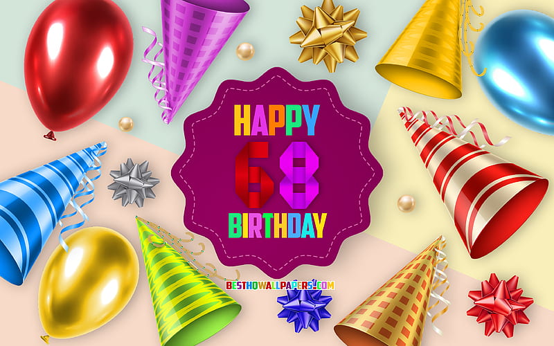 Happy 68 Years Birtay, Greeting Card, Birtay Balloon Background, creative art, Happy 68th birtay, silk bows, 68th Birtay, Birtay Party Background, Happy Birtay, HD wallpaper