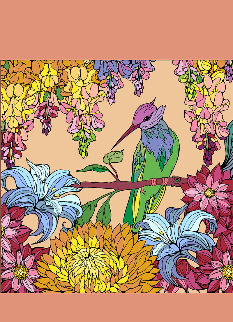 Little birdy, flowers, bird, coloured, vribrant, bright, HD phone wallpaper