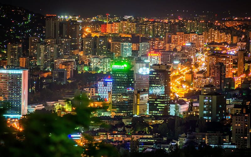 night city, Sarajevo, Bosnia and Herzegovina, lights, HD wallpaper