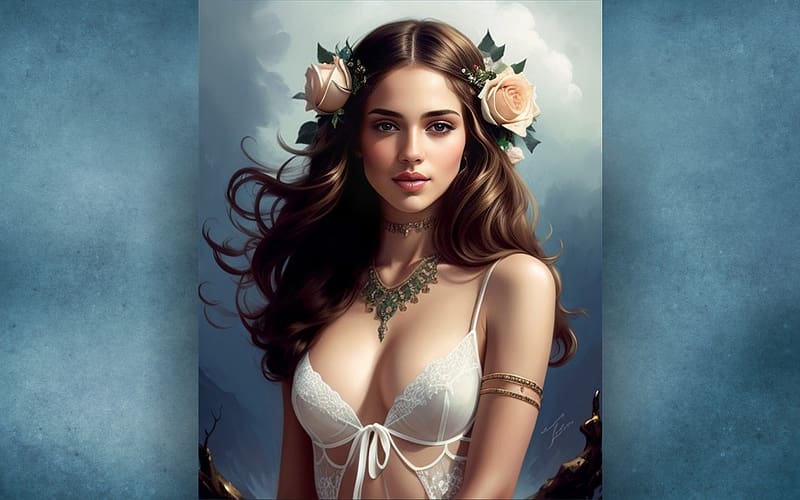 Rose Girl necklace girl roses brunette AI art HD wallpaper