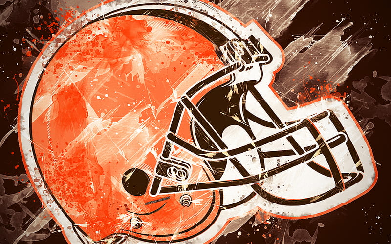 Cleveland Browns logo, grunge art, American football team, emblem, brown  background, HD wallpaper