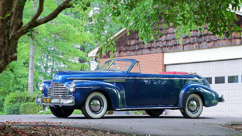 1941-Buick-Super-Convertible-Sedan, Classic, Whitewalls, GM, Blue, HD wallpaper