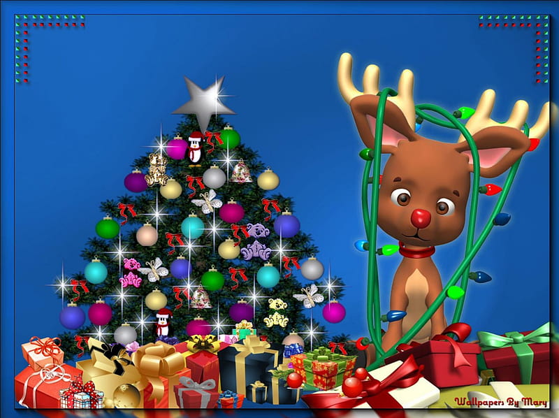 Rudolph In Lights 1600x1200, holidays, christmas, chrismtastree, reindeer, rudolph, HD wallpaper