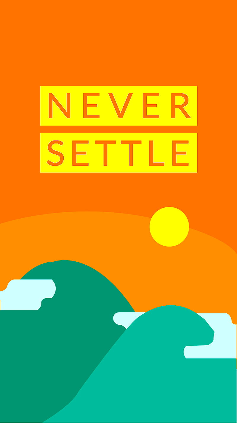OnePlus Material, material, minimal, mountains, never settle, oneplus, orange, quote, sayings, simple, sunset, HD phone wallpaper
