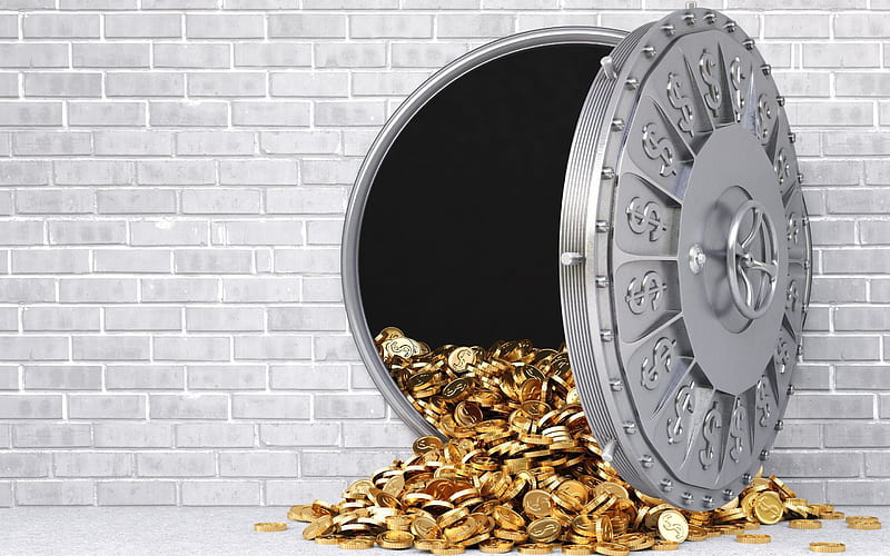 safe, bank, gold coins, store, gold, dollars, HD wallpaper