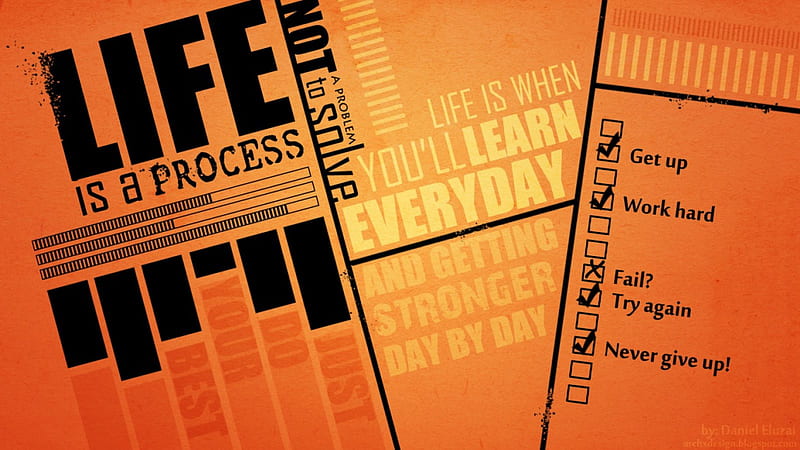 Life is process, grunge, life, orange, quotes, typography, spectrum, HD wallpaper