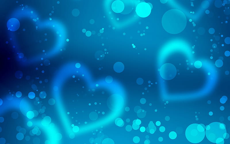 blue hearts background, artwork, abstract art, hearts patterns, love concepts, abstract hearts background, hearts textures, background with hearts, HD wallpaper