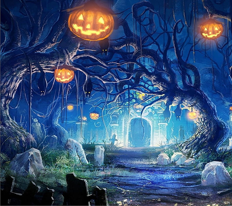 Halloween, candy, demon, ghost, graveyard, october, HD wallpaper