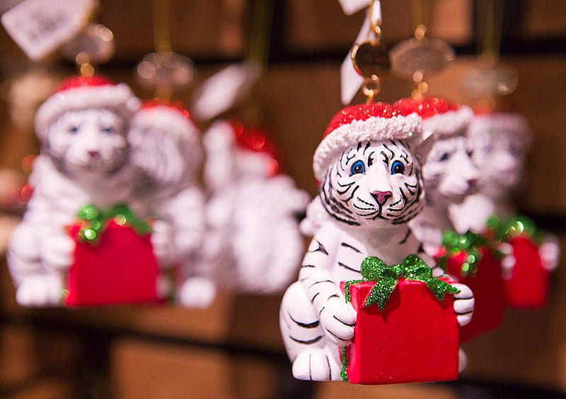 Ren (as a tiger ornaments), ornaments, christmas, tiger, white, ren, HD wallpaper