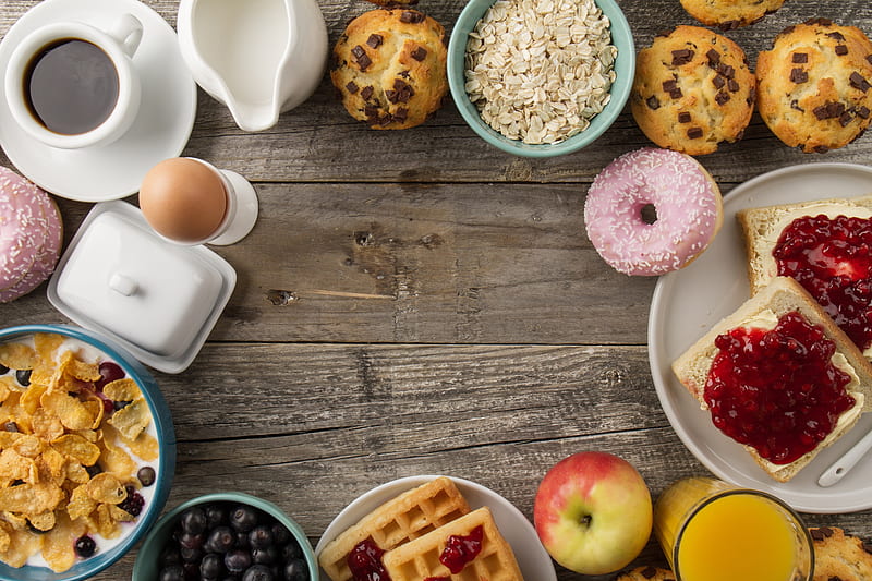 Food, Breakfast, Coffee, Cupcake, Doughnut, Egg, Still Life, HD wallpaper