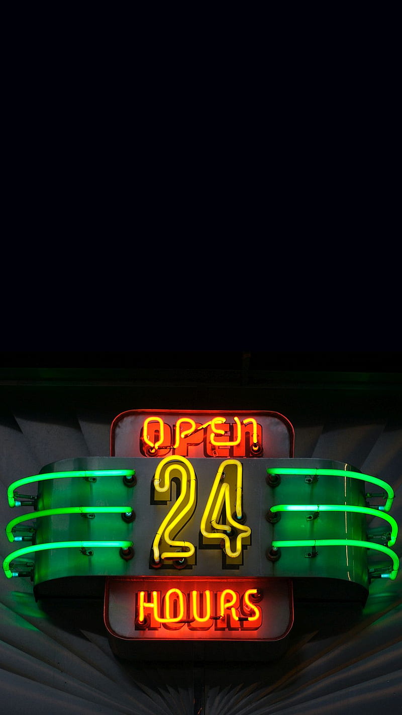 Neon Sign, 24, hours, open, HD phone wallpaper