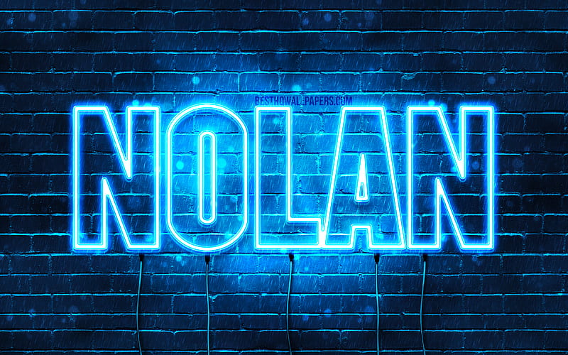 Nolan with names, horizontal text, Nolan name, blue neon lights, with Nolan name, HD wallpaper