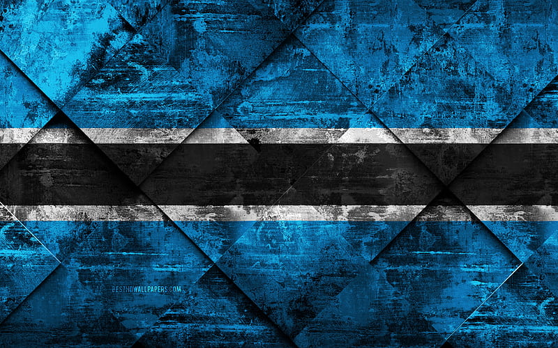 Flag of Botswana grunge art, rhombus grunge texture, Botswana flag, Africa, national symbols, Botswana, creative art, HD wallpaper