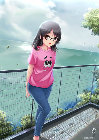 3840x1080px, free download, HD wallpaper: anime, anime girls, dark hair,  face, glasses