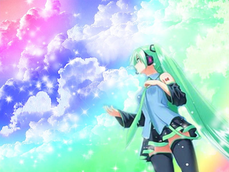 Rainbow Sky, vocaloid, hatsune, girl, anime, miku, HD wallpaper ...