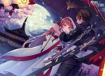 Anime couple, umbrella, romance, fantasy world, Anime, HD wallpaper | Peakpx