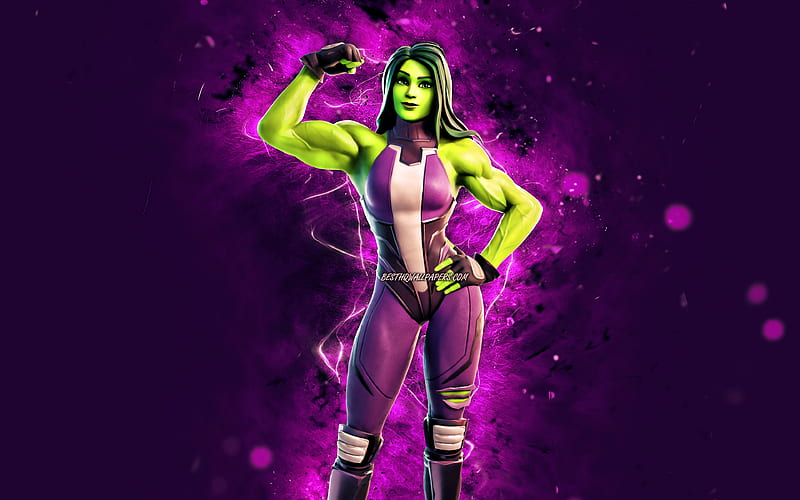 She Hulk violet neon lights, Fortnite Battle Royale, Fortnite characters, She Hulk Skin, Fortnite, She Hulk Fortnite, HD wallpaper