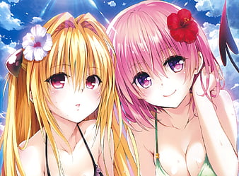 Motto To Love Ru!, friend, motto to love ru, sky, bikini, sea, beach,  kawaii, HD wallpaper