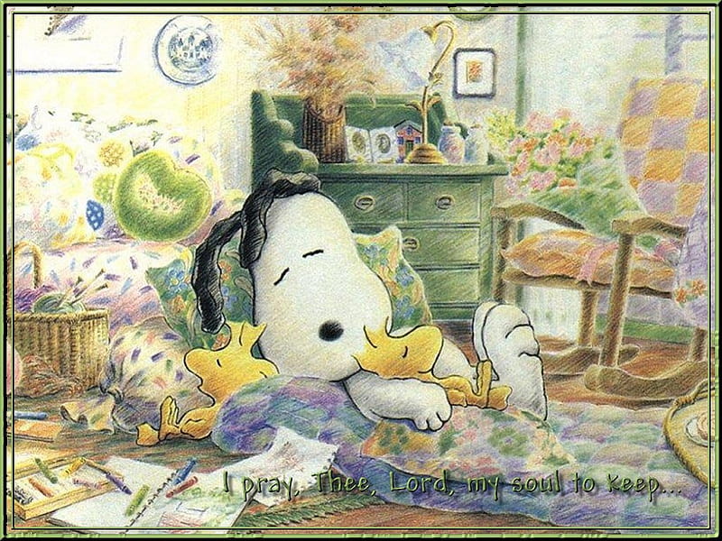 Nap Time, snoopy, woodstock and friend, nap, pillows, HD wallpaper