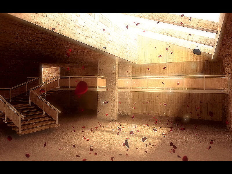 Floating Petals, rose petals, staircase, sunlight, skylight, empty, floating, room, HD wallpaper