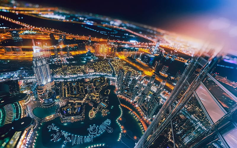 Dubai, fountains, night, skyscrapers, United Arab Emirates, HD wallpaper
