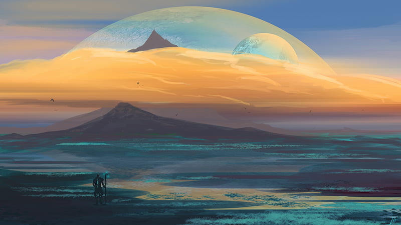 giant planet, surface, mountains, galaxy, Sci-fi, HD wallpaper