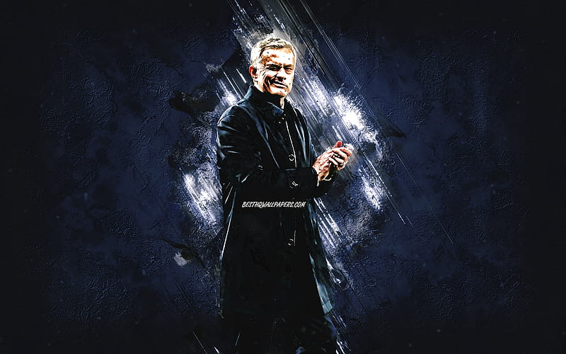 Jose Mourinho, Tottenham Hotspur, Portuguese coach, portrait, blue stone background, Premier League, England, football, HD wallpaper