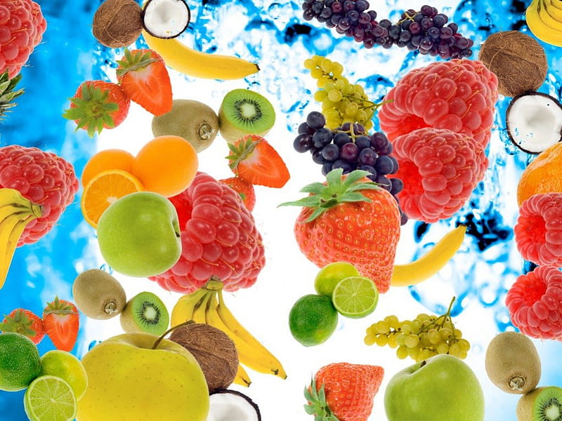 Fruits, colorful, delicious, strawberry, orange, food, kiwi, grapes, berries, HD wallpaper