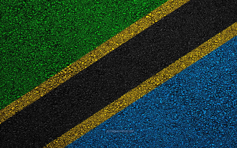 Flag of Tanzania, asphalt texture, flag on asphalt, Tanzania flag, Africa, Tanzania, flags of African countries, HD wallpaper
