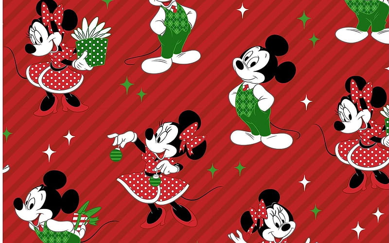 Pattern, minnie, craciun, mickey mouse, christmas, red, couple, texture, disney, HD wallpaper