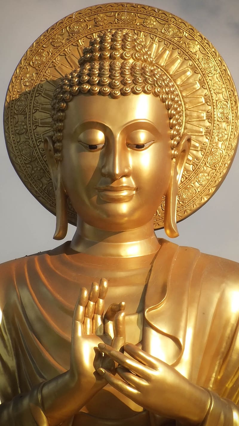 Lord Buddha Dharmachakra, lord buddha, dharmachakra, gold, statue, god, meditation, HD phone wallpaper