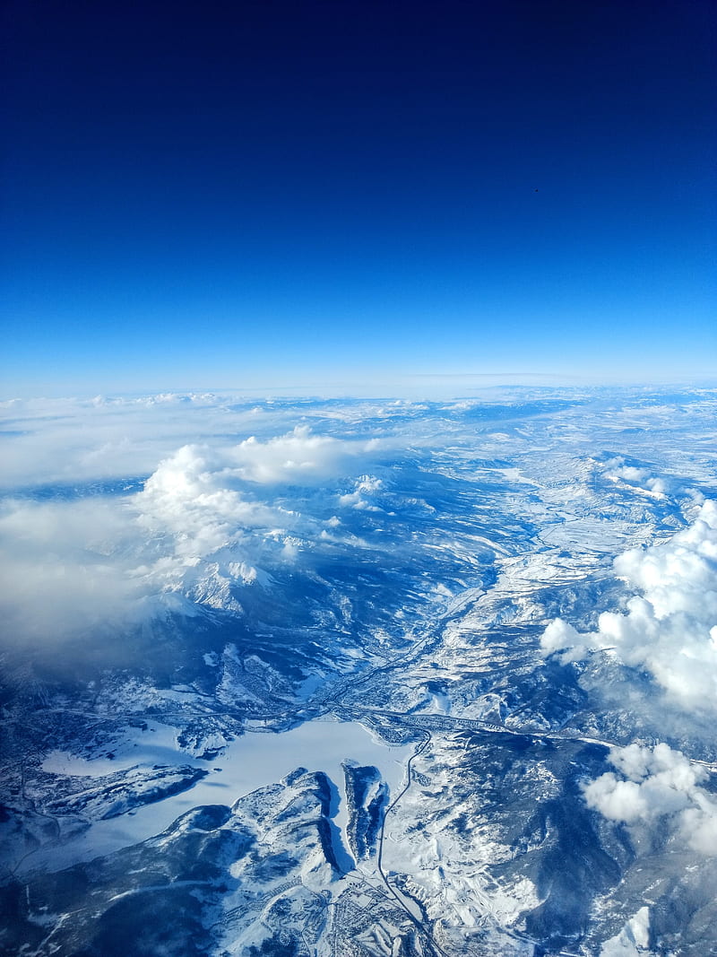 mountains, aerial view, sky, clouds, peaks, HD phone wallpaper
