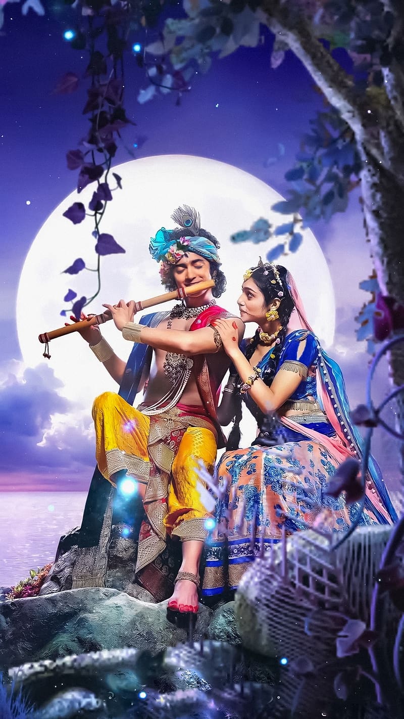 Lord Krishna With Moon Background, lord krishna, moon background ...