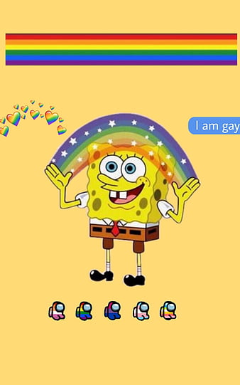 Spongebob Pride, among us, bisexual, cute, gay, lesbian, lgbtq, rainbow, transgender, HD phone wallpaper