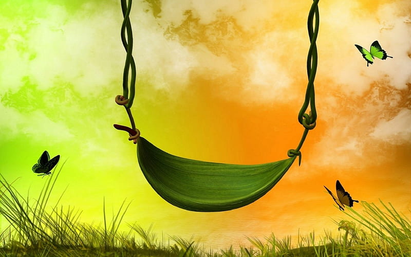 Swing, buttefly, green, orange, summer, vector, HD wallpaper