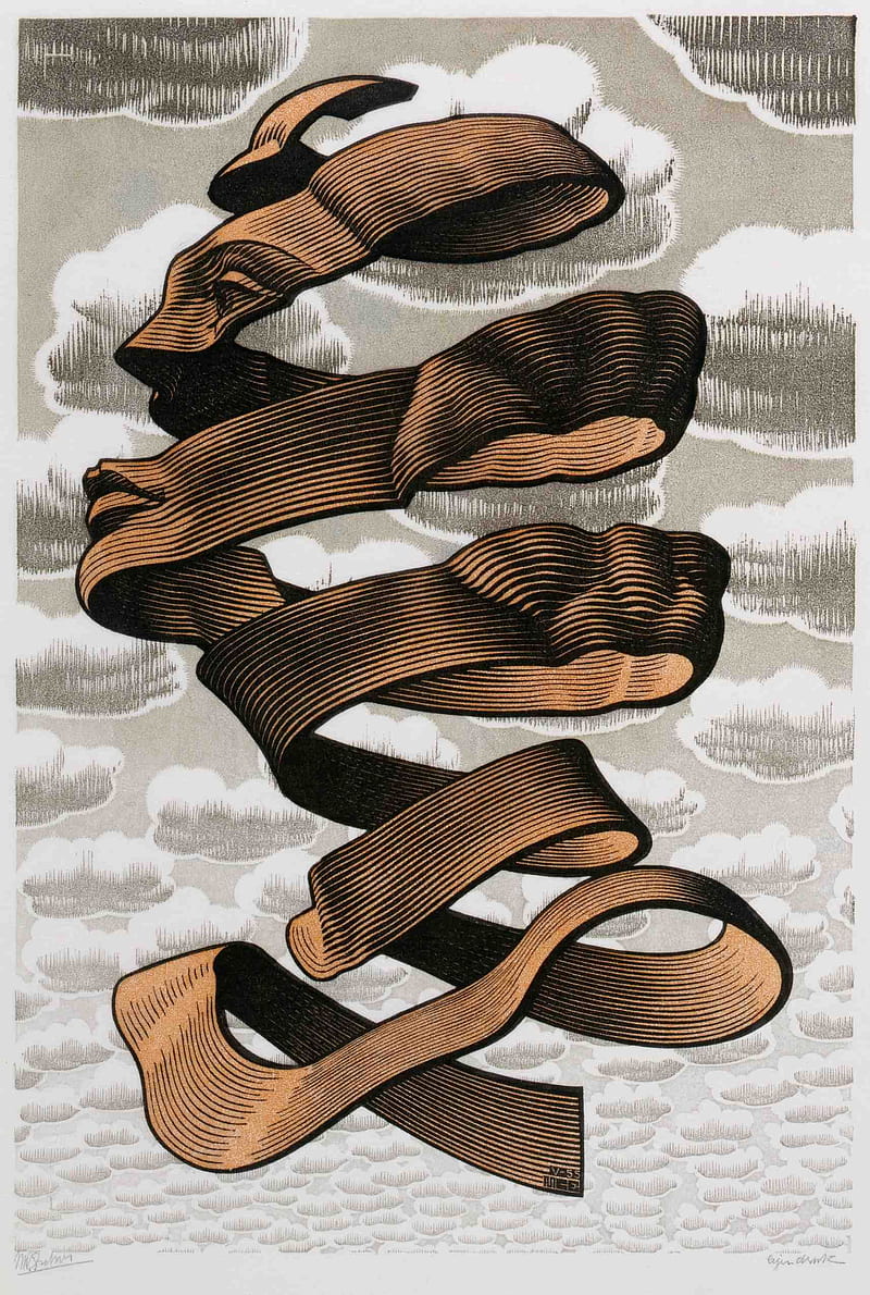 artwork, optical illusion, M. C. Escher, drawing, portrait display, face, ribbon, profile, HD phone wallpaper