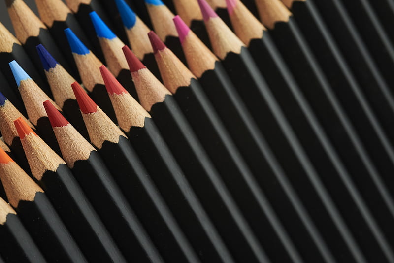 pencils, black, colorful, macro, HD wallpaper