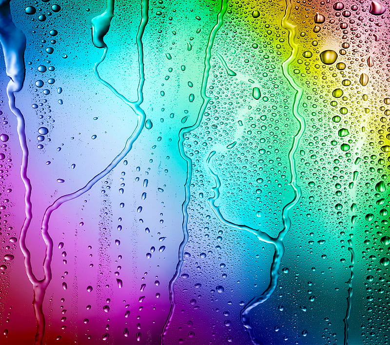 Rainbow, drops, water, HD wallpaper