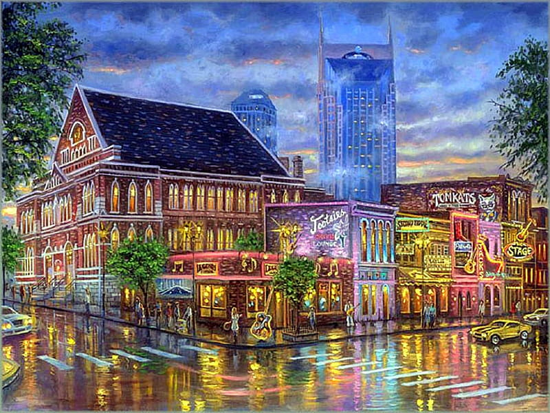 ✫Nashville - Music City✫, architecture, Capital of Tennessee, attractions in dreams, love four season, most ed, storefronts, country dreams, paintings, cities, country music, streets, majestic, musical, Music City, magnificent, Nashville, USA, all season, light rains, places, festivals, creative pre-made, home music row, United States, paradise, restaurant, spectacular, HD wallpaper