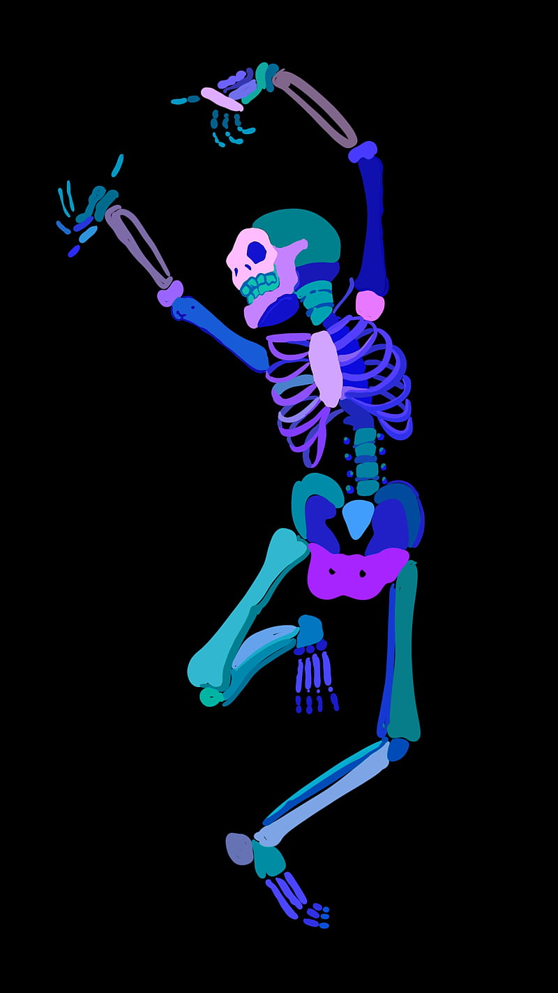 skeleton dance 2 skull, black, bone, cool, figure, lockscreen, simple, HD phone wallpaper