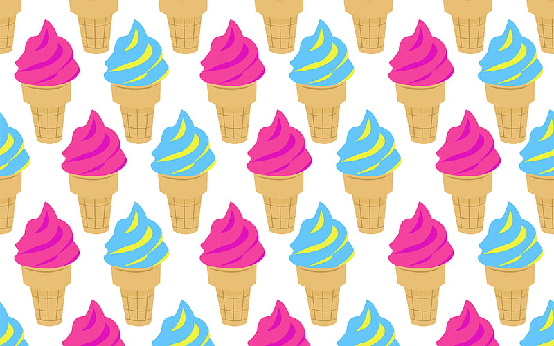 ice cream pattern food textures, background with ice cream, vector textures, food patterns, HD wallpaper