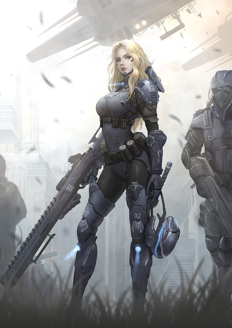 3D Futuristic Woman in Science Fiction Armor Stock Illustration