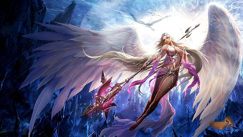 Fantasy Angel, art, wings, weapon, girl, digital, HD wallpaper | Peakpx