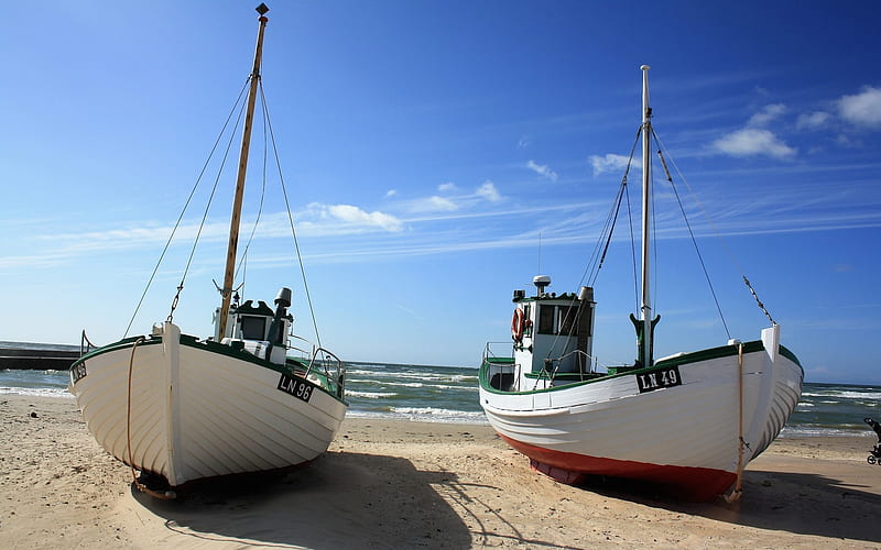 Fishing Boats in Denmark, North Sea, beach, Denmark, fishing boats, HD wallpaper