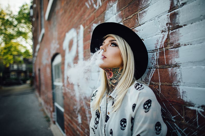 Smoke, Tattoo, Blonde, Hat, Model, Women, HD wallpaper Smoke, Tattoo, Blonde, Hat, Model, Women, HD wallpaper