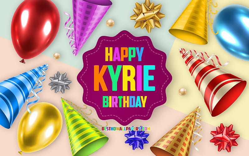 Happy Birtay Kyrie Birtay Balloon Background, Kyrie, creative art, Happy Kyrie birtay, silk bows, Kyrie Birtay, Birtay Party Background, HD wallpaper