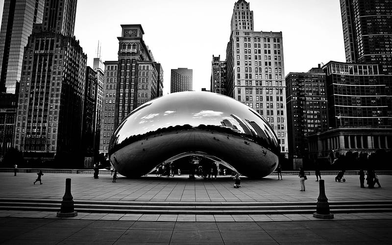 Cloudgate- The Bean- Chicago. Chicago , Millenium park, Millennium park chicago, Chicago Black and White, HD wallpaper